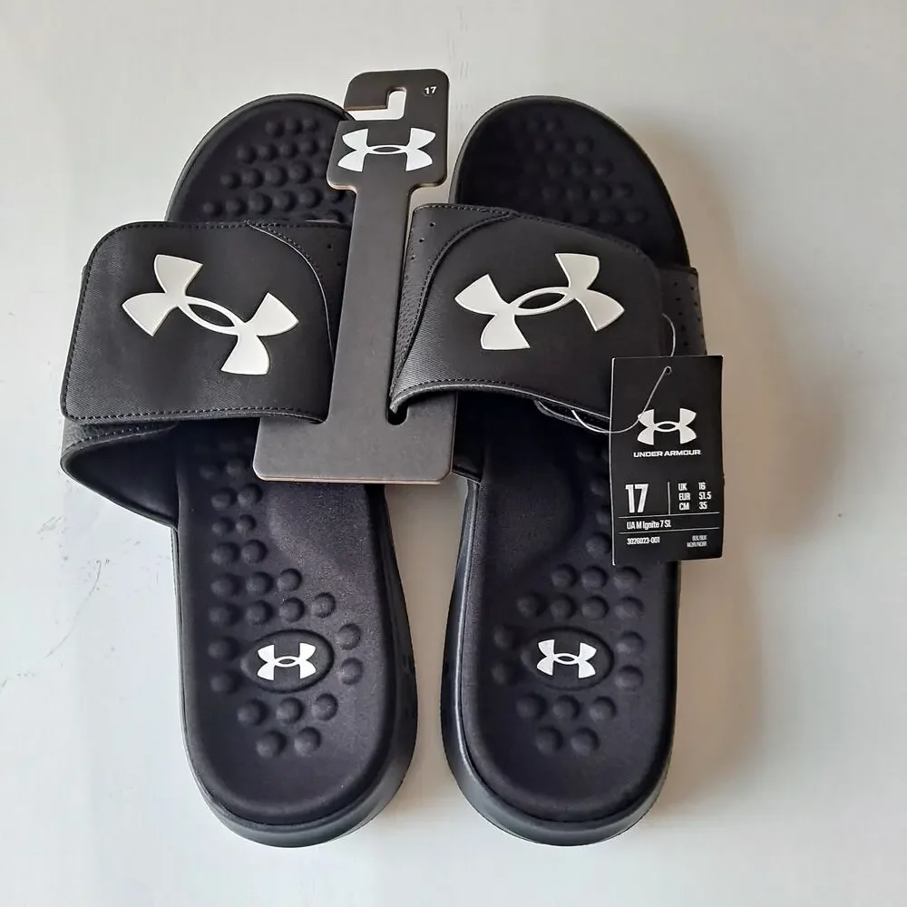NWT Under Armour UA Ignite Pro Flip Flop Slide Sandals Black Mens Casual Size 17